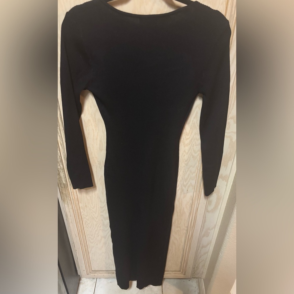 NEW Fashion Nova Women Small Ribbed Maxi Dress Long Sleeve Black Button Up Slit - Picture 2 of 13